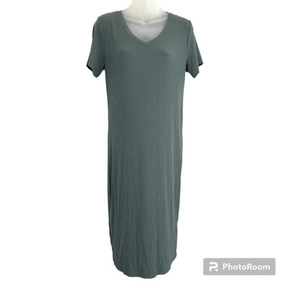 Women’s Green Ribbed Short Sleeve Midi Dress Size XL - Picture 1 of 5